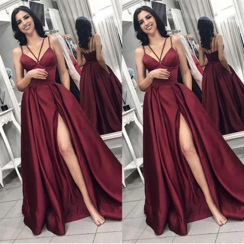 Cheap Long Prom Dress 2019 V Neck Spaghetti Straps Burgundy Backless Sweep Train Formal Wine Red Plus Size vestidos de gala
Cheap Long Prom Dress 2019 V Neck Spaghetti Straps Burgundy Backless Sweep Train Formal Wine Red Plus Size vestidos de gala