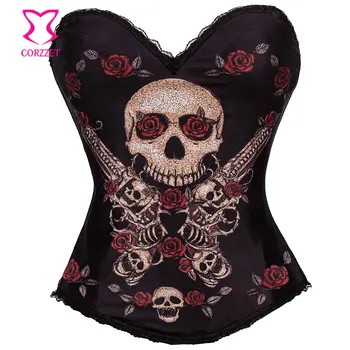 "Devil Hunter" Rose and Skull Sexy Corset Bustier Tops Black Cotton Push Up Corsets and Bustiers Gothic Rave Korsett For Women
"Devil Hunter" Rose and Skull Sexy Corset Bustier Tops Black Cotton Push Up Corsets and Bustiers Gothic Rave Korsett For Women