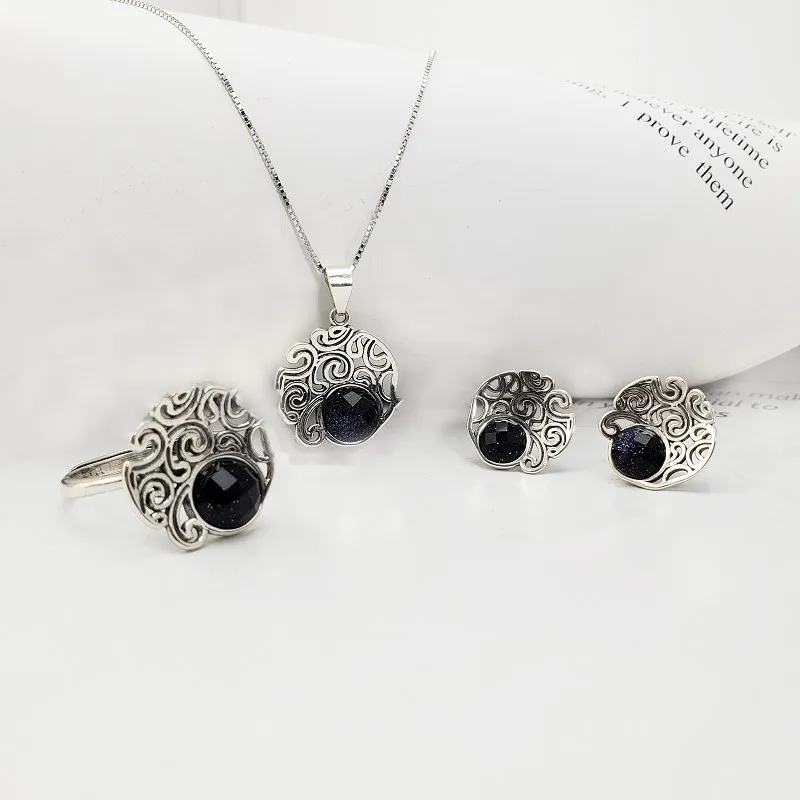 100% Genuine Real Sterling Silver 925 Black/Blue Natural Stone Pendant Necklace Ring Stud Earrings Women Vintage Jewelry Set
100% Genuine Real Sterling Silver 925 Black/Blue Natural Stone Pendant Necklace Ring Stud Earrings Women Vintage Jewelry Set