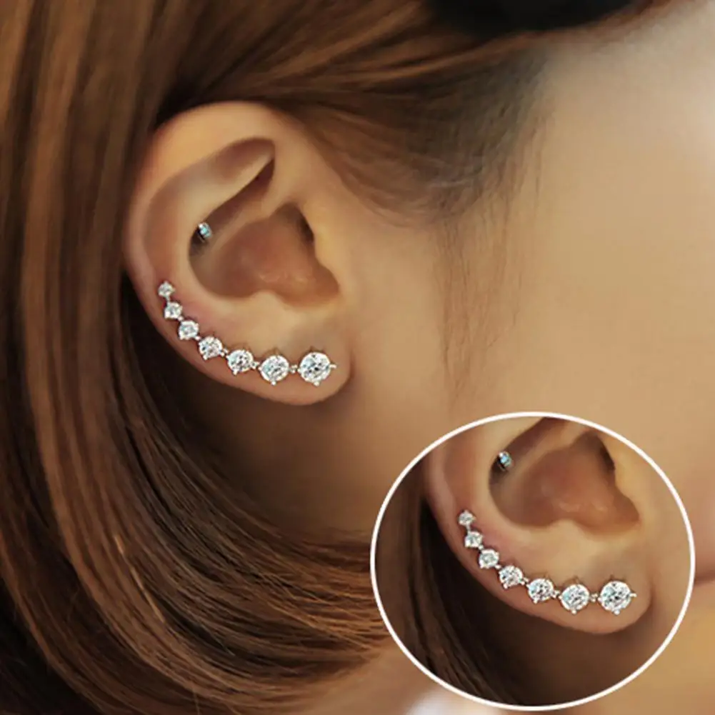 Fashion Women Party Jewelry Single Row Cubic Zirconia Crawler Climber Earrings New trendy | Украшения и аксессуары
