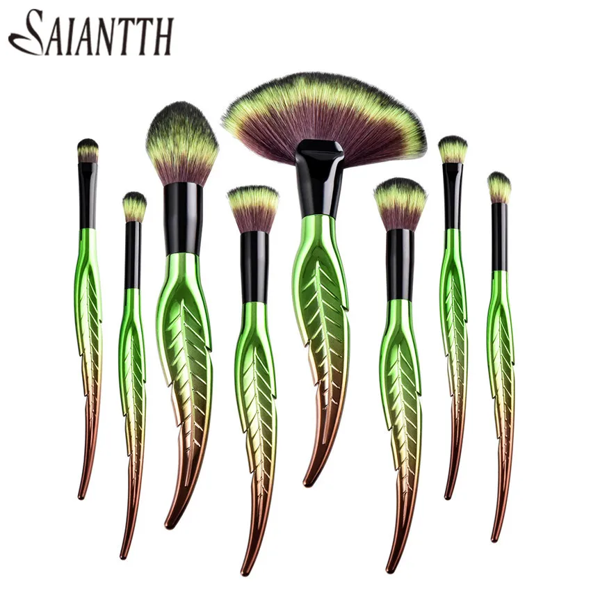 SAIANTTH green Leaves plated handle makeup brushes set kit Aluminum tube fan-shaped make up tool professional cosmetic 4/8/10pcs
SAIANTTH green Leaves plated handle makeup brushes set kit Aluminum tube fan-shaped make up tool professional cosmetic 4/8/10pcs