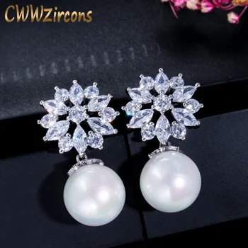 CWWZircons Elegant White Cubic Zircon Flower Dangle Drop Pearl Earrings for Women Engagement Dinner Party Jewelry CZ443
CWWZircons Elegant White Cubic Zircon Flower Dangle Drop Pearl Earrings for Women Engagement Dinner Party Jewelry CZ443