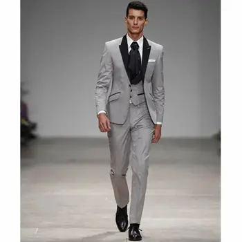 Light Grey With Black Lapel Groom Tuxedos Groomsman Wedding Blazer Man Prom Suits (Jacket+Pants+Vest+ Tie)
Light Grey With Black Lapel Groom Tuxedos Groomsman Wedding Blazer Man Prom Suits (Jacket+Pants+Vest+ Tie)