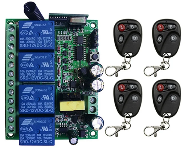 AC110V 220V 230V 4CH 4 CH 4 Channel 10A Relay RF Wireless Remote Control Switch System 315 MHz 433 MHz Transmitter And Receiver
AC110V 220V 230V 4CH 4 CH 4 Channel 10A Relay RF Wireless Remote Control Switch System 315 MHz 433 MHz Transmitter And Receiver