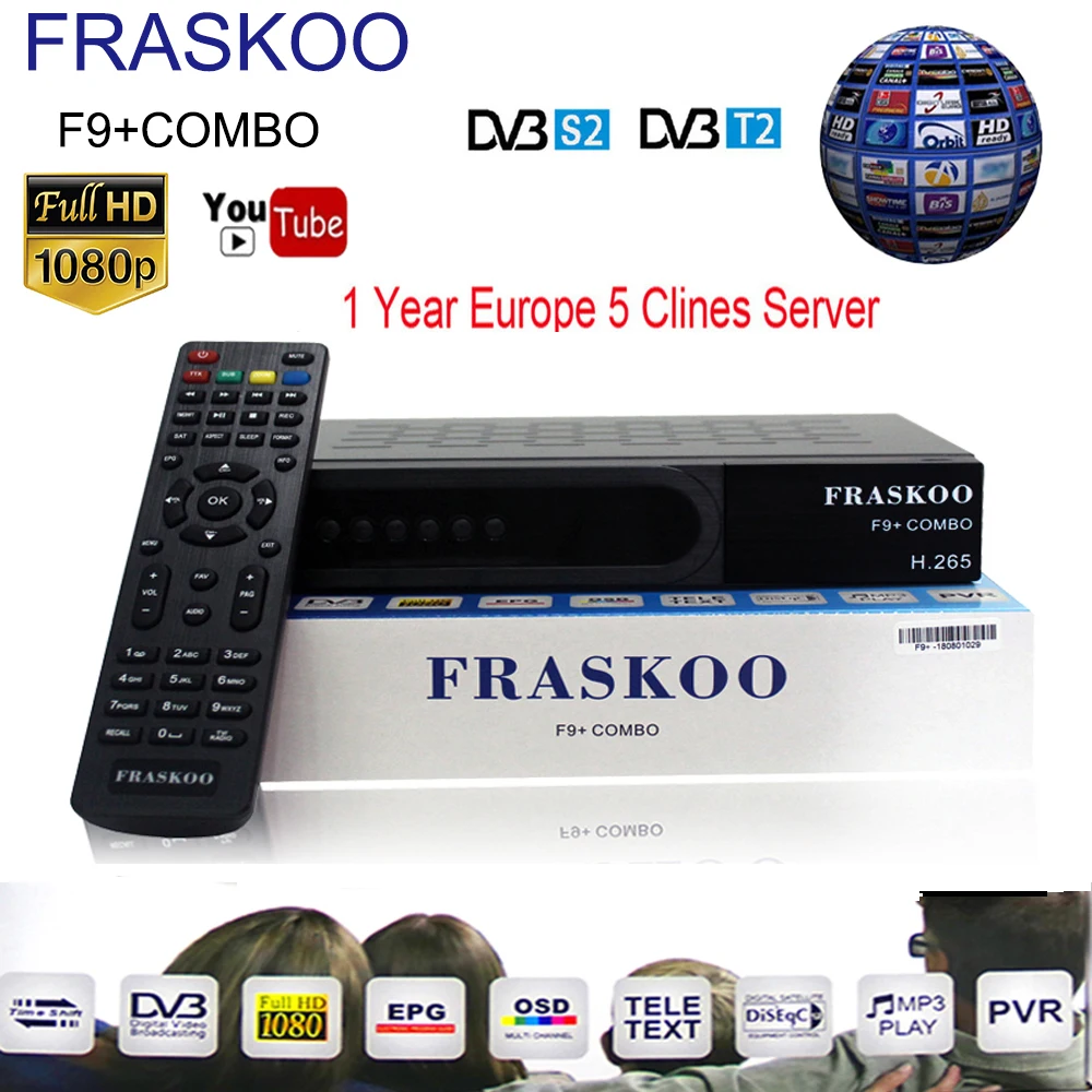 FRASKOO F9 Plus COMBO Satellite TV Receptor DVB-T2 DVB-S2 Support USB WIFI With 1 Year 5 Europe Cccam Clines Service Optional
FRASKOO F9 Plus COMBO Satellite TV Receptor DVB-T2 DVB-S2 Support USB WIFI With 1 Year 5 Europe Cccam Clines Service Optional