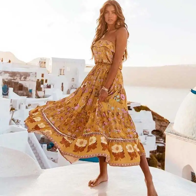 Boho Inspired yellow floral summer dress long Strappy Boho dress ruffle bust elastic waist Beach Dress tassel 2019 women dress
Boho Inspired yellow floral summer dress long Strappy Boho dress ruffle bust elastic waist Beach Dress tassel 2019 women dress
