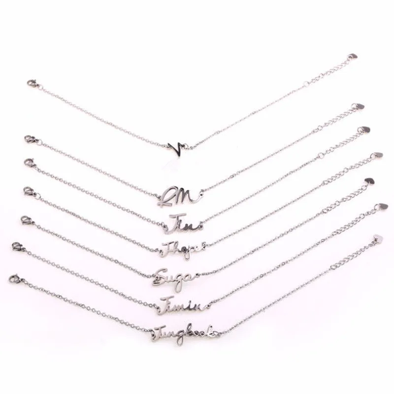 Kpop Name Letter Titanium Steel Bracelet Bangtan Boys Suga Jimin Jin Jungkook V RM Jewelry Action Toy Figures New Fashion K-pop
Kpop Name Letter Titanium Steel Bracelet Bangtan Boys Suga Jimin Jin Jungkook V RM Jewelry Action Toy Figures New Fashion K-pop