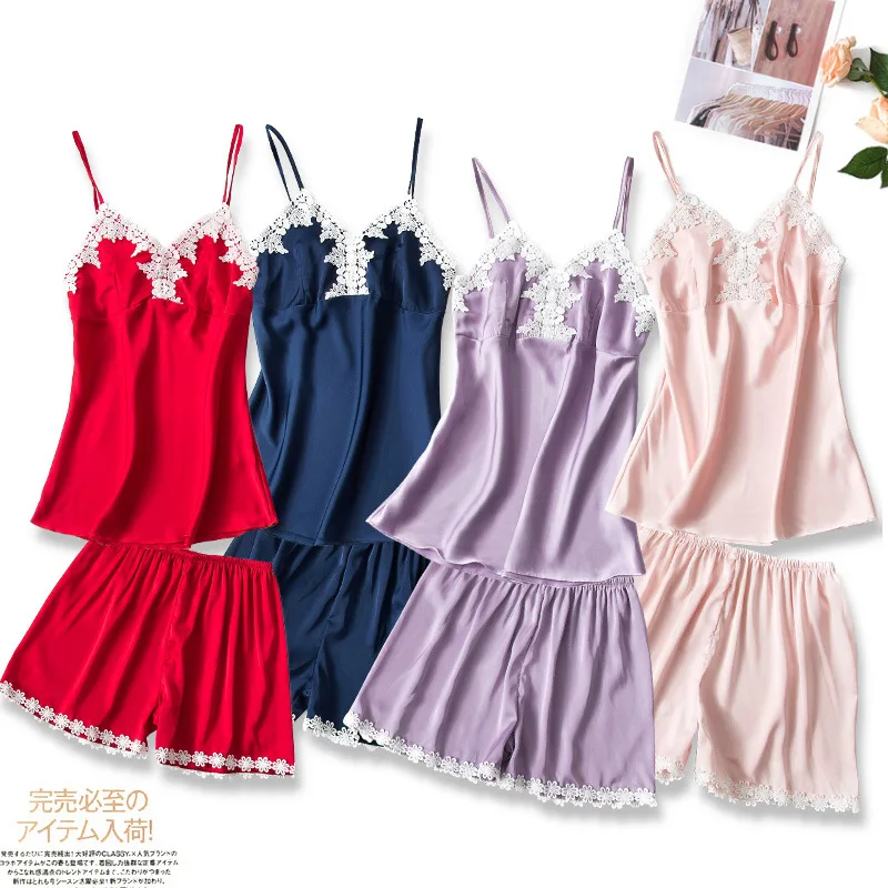 Women Silk Sexy Summer Lingerie Pijiama Satin Spaghetti Strap Pajamas Gown Plus Size Korean two Piece Pajama Sets Navy Sleepwear
Women Silk Sexy Summer Lingerie Pijiama Satin Spaghetti Strap Pajamas Gown Plus Size Korean two Piece Pajama Sets Navy Sleepwear