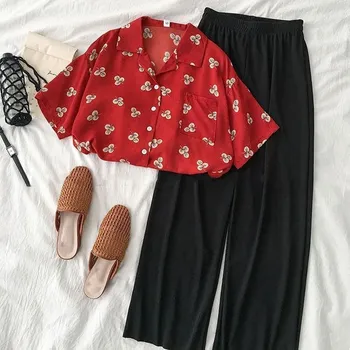 2019 Elegant Flower Formal Two Piece Set Women Short Sleeve Blouse Black Long High Waist Pants Loose Suit Summer Twinset
2019 Elegant Flower Formal Two Piece Set Women Short Sleeve Blouse Black Long High Waist Pants Loose Suit Summer Twinset