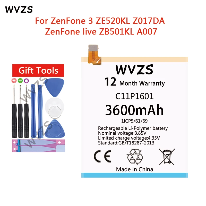 Wvzs 3600 мАч литий-ионный аккумулятор C11P1601 для Asus Zenfone 3 ZE520KL Z017DA Для ZenFone live ZB501KL A007