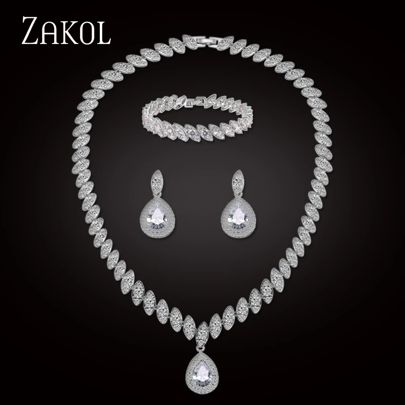 ZAKOL Trendy Shiny Water Drop Cuibic Zirconia White Color Earrings Necklace Bracelet Jewelry Set For Women Bridal Dress FSSP284
ZAKOL Trendy Shiny Water Drop Cuibic Zirconia White Color Earrings Necklace Bracelet Jewelry Set For Women Bridal Dress FSSP284