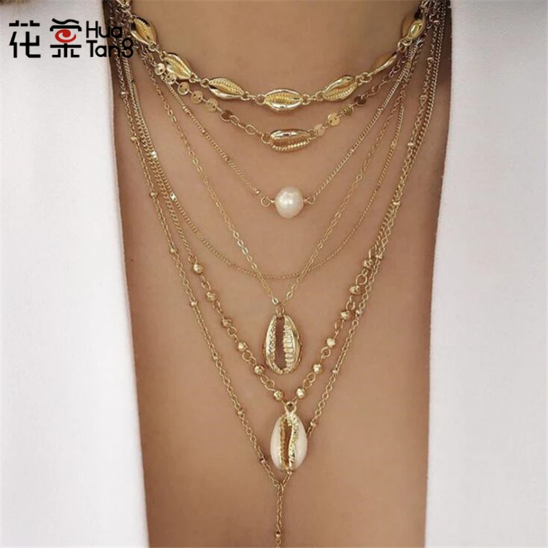 HuaTang Boho Gold Sequin Shell Pearl Pendant Necklaces for Women Geometric Multi Layer Chains Necklace Jewelry Collar C19208
HuaTang Boho Gold Sequin Shell Pearl Pendant Necklaces for Women Geometric Multi Layer Chains Necklace Jewelry Collar C19208