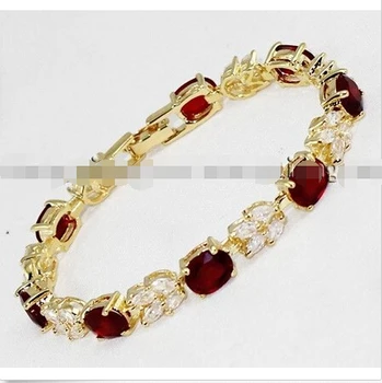 

Free shipping Charming Red stone inlay Jewelry Bracelet 7.5" AAA G6 ^^@^ GP style Noble Natural stone