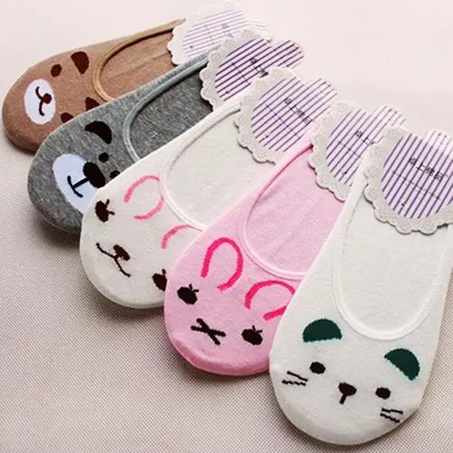

Wholesale Women Invisible Cotton Socks No Show Nonslip Loafer Liner Low Cut Cartoon Animal