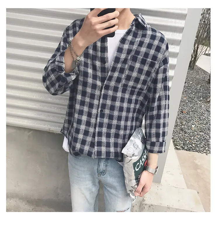 New Cotton Korean Style Clothe Fashion Streetwear Spring Summer Autumn Slim Fit Plaid Men Shirt Long Sleeve S-3XL New Cotton Korean Style Clothe Fashion Streetwear Spring Summer Autumn Slim Fit Plaid Men Shirt Long Sleeve S-3XL