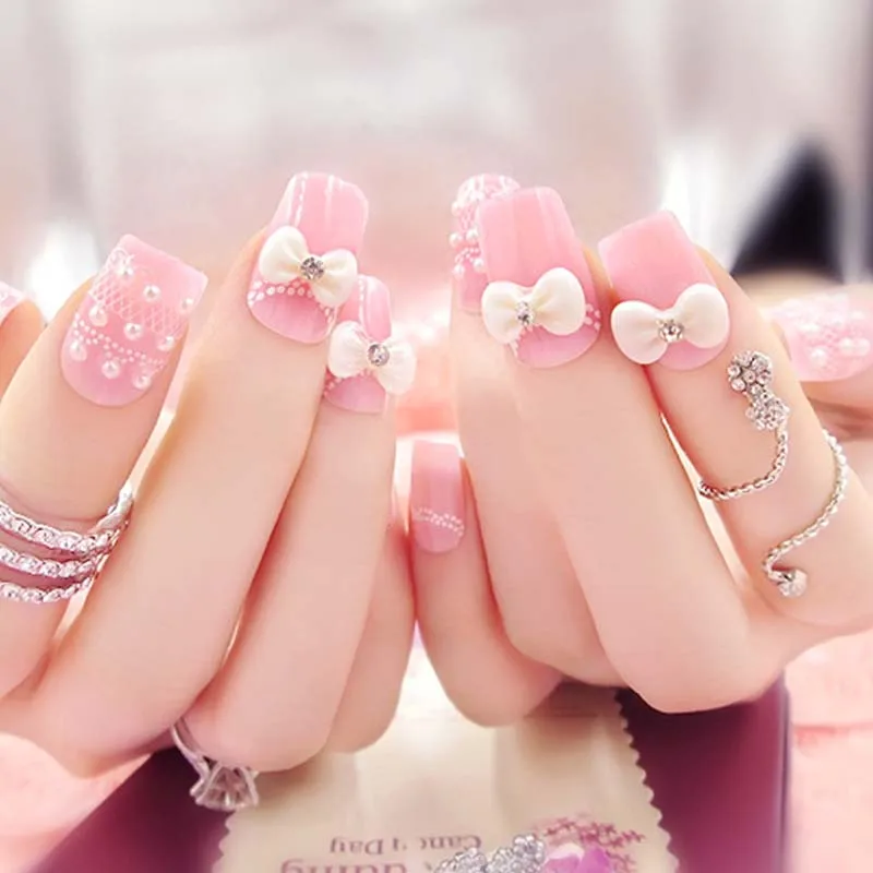Girls Pink Color Cute False Nail 3D Bow-knot Shining Rhinestones Bride Wedding Fake Nail 24pcs/set DIY Nail Art Tips with Glue
Girls Pink Color Cute False Nail 3D Bow-knot Shining Rhinestones Bride Wedding Fake Nail 24pcs/set DIY Nail Art Tips with Glue