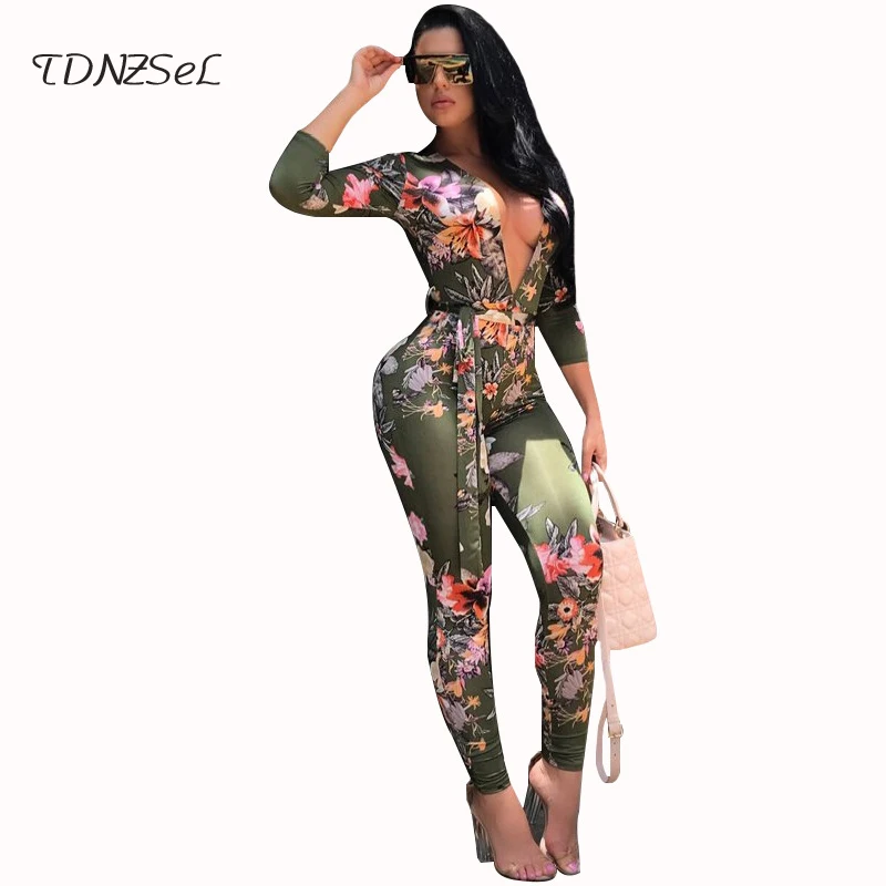 Women Sexy Wrist Sleeve Skinny Jumpsuit Army Green Print Floral Deep V Slim Bodycon Long Rompers Tie High Waist 2018 Party Club
Women Sexy Wrist Sleeve Skinny Jumpsuit Army Green Print Floral Deep V Slim Bodycon Long Rompers Tie High Waist 2018 Party Club