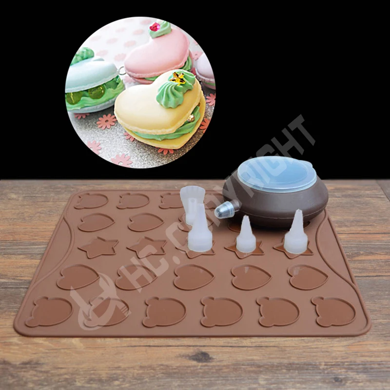 Silicone Baking Mat Macaroon Baking Mold Bear head Star Heart Shape Macaron Dessert Sheet Mat & Macaron Decorating Pen 3 Nozzles
Silicone Baking Mat Macaroon Baking Mold Bear head Star Heart Shape Macaron Dessert Sheet Mat & Macaron Decorating Pen 3 Nozzles