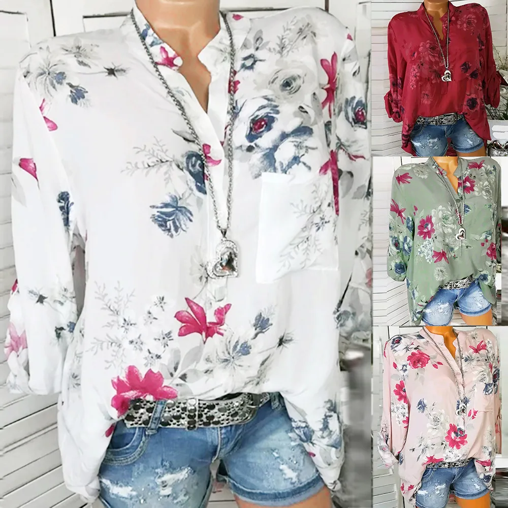 Women Plus Size 5xl Chiffon Floral Print loose Long Sleeve Blouse 5 color Pullover Tops summer beach Shirt camiseta mujer
Women Plus Size 5xl Chiffon Floral Print loose Long Sleeve Blouse 5 color Pullover Tops summer beach Shirt camiseta mujer