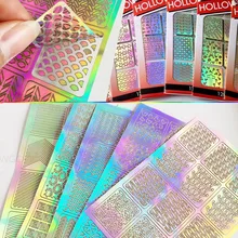 12 conseils/feuille bricolage mode femmes évider ongles vinyles Nail Art manucure pochoir autocollants timbre modèle décalcomanies outil(China)