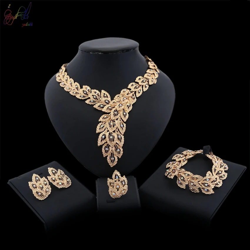 YULAILI New Luxury Women Zinc Alloy Gold Color Necklace Bracelet Earrings Ring Jewelry Set Delicate Gift
YULAILI New Luxury Women Zinc Alloy Gold Color Necklace Bracelet Earrings Ring Jewelry Set Delicate Gift