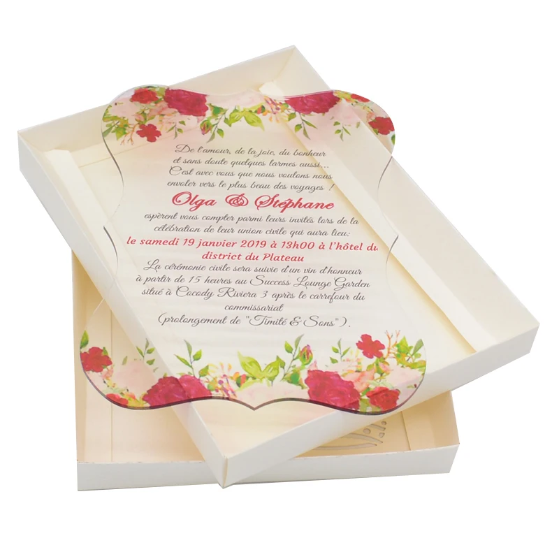 customized personalized acrylic invitation card UV printing or laser cut card invitation wedding
customized personalized acrylic invitation card UV printing or laser cut card invitation wedding