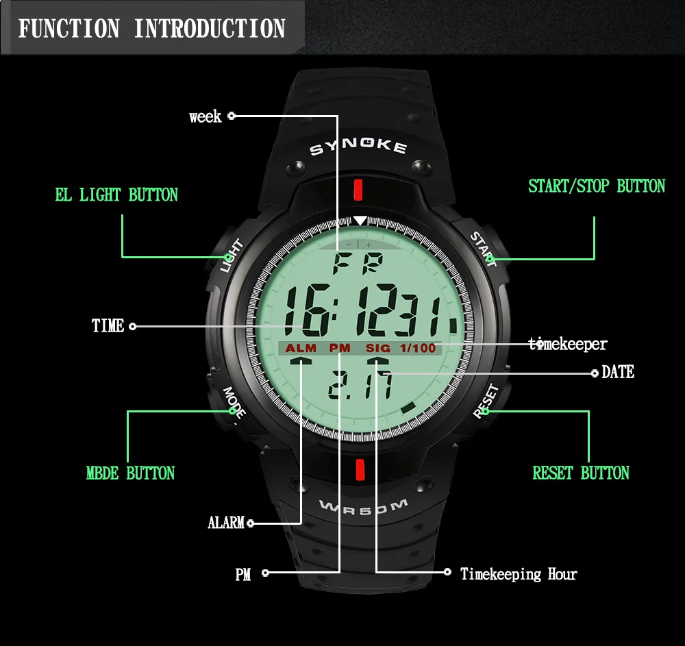 Waterproof Digital Fashionable Sports Watches for Men with LED Lights Sadoun.com