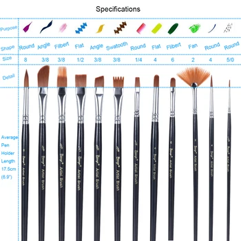 12pcs/Pack Paint Brush Kit Set Round Point Tip Nylon Hair Artist Acrylic Aquarelle Watercolor Oil Painting 
12pcs/Pack Paint Brush Kit Set Round Point Tip Nylon Hair Artist Acrylic Aquarelle Watercolor Oil Painting