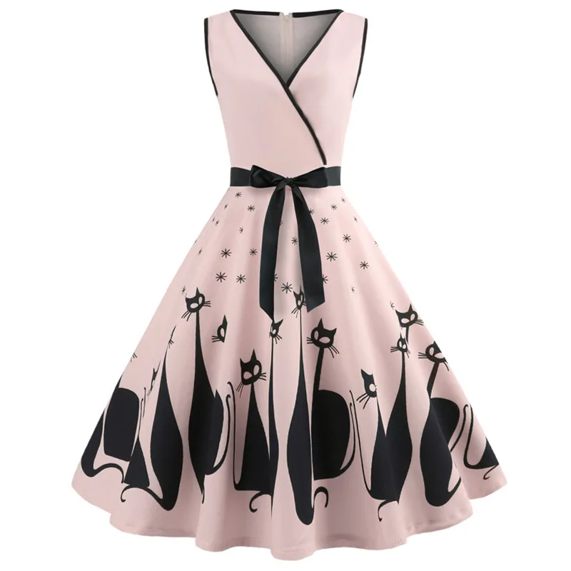 Halloween Audrey Hepburn 1960s Party Dress Sexy V Neck Sleeveless Belts Women Retro Dress Cat Print Rockabilly Swing Vestidos
Halloween Audrey Hepburn 1960s Party Dress Sexy V Neck Sleeveless Belts Women Retro Dress Cat Print Rockabilly Swing Vestidos