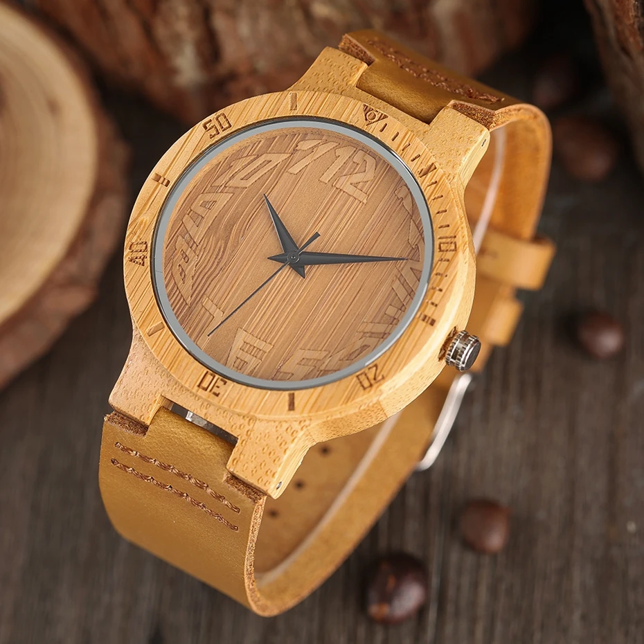 Top Minimalist Natural Bamboo Wood Watch Male Handmade Simple Mens Sports Quartz Wristwatch Arabic Numbers reloj de hombre 2018 (3)