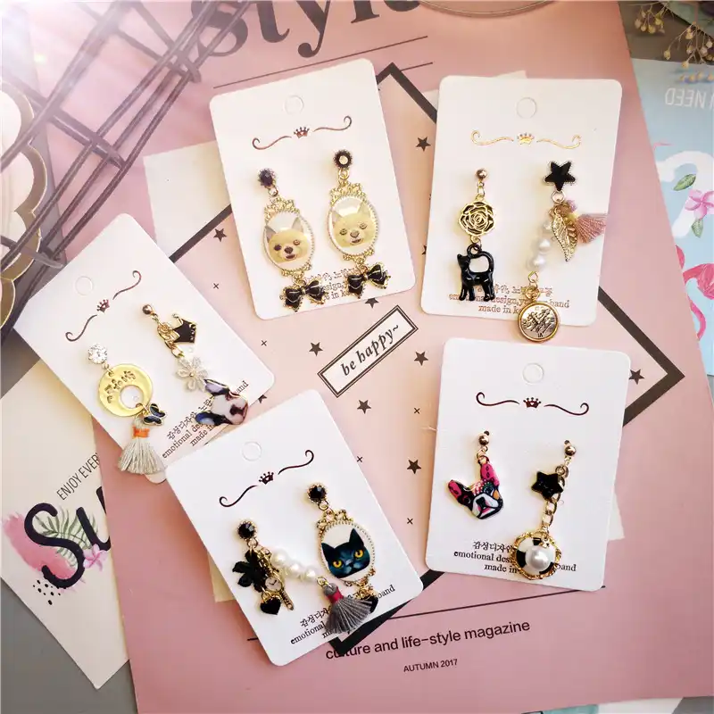 韓国手作り非対称漫画猫犬タッセルスター 2019 かわいい女性ブラブラドロップピアスファッションジュエリー Accessories Jqd5 ドロップイヤリング Gooum