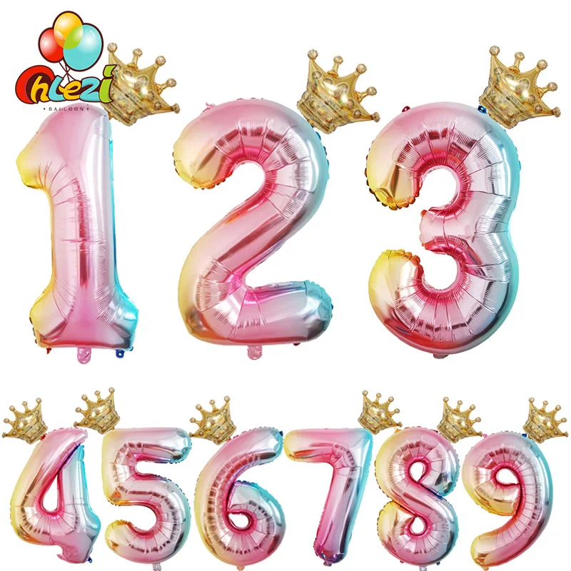 2pcs 123 Number Digital birthday crown foil Helium balloons gradient colorful decorations Party supplies Baby shower Globos toys
2pcs 123 Number Digital birthday crown foil Helium balloons gradient colorful decorations Party supplies Baby shower Globos toys