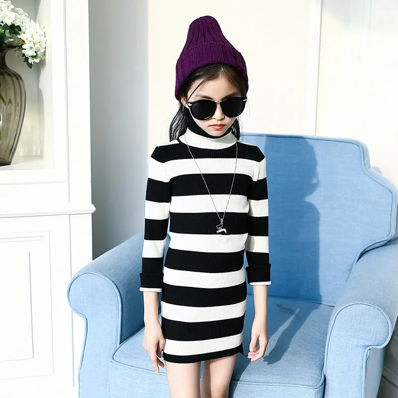 high neck knitted sweater dress girl kid autumn spring long sleeve white black striped knitting girl dresses turtleneck sweaters 
high neck knitted sweater dress girl kid autumn spring long sleeve white black striped knitting girl dresses turtleneck sweaters