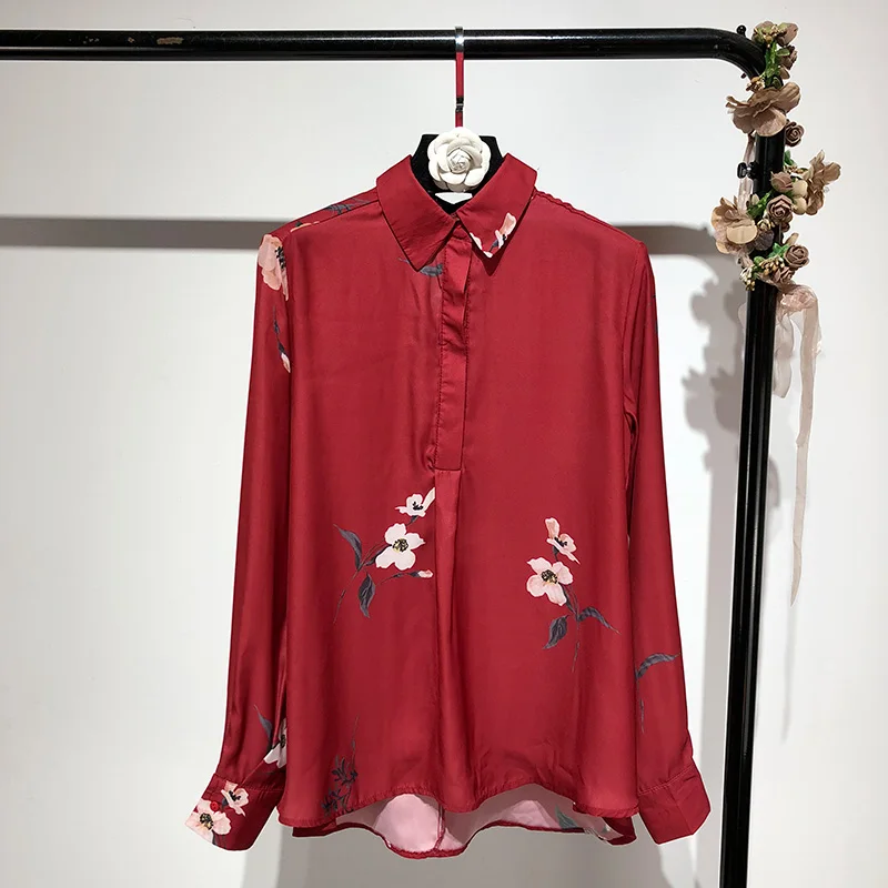 2019 Весенняя новая Корейская версия рубашки с длинными рукавами и цветочным