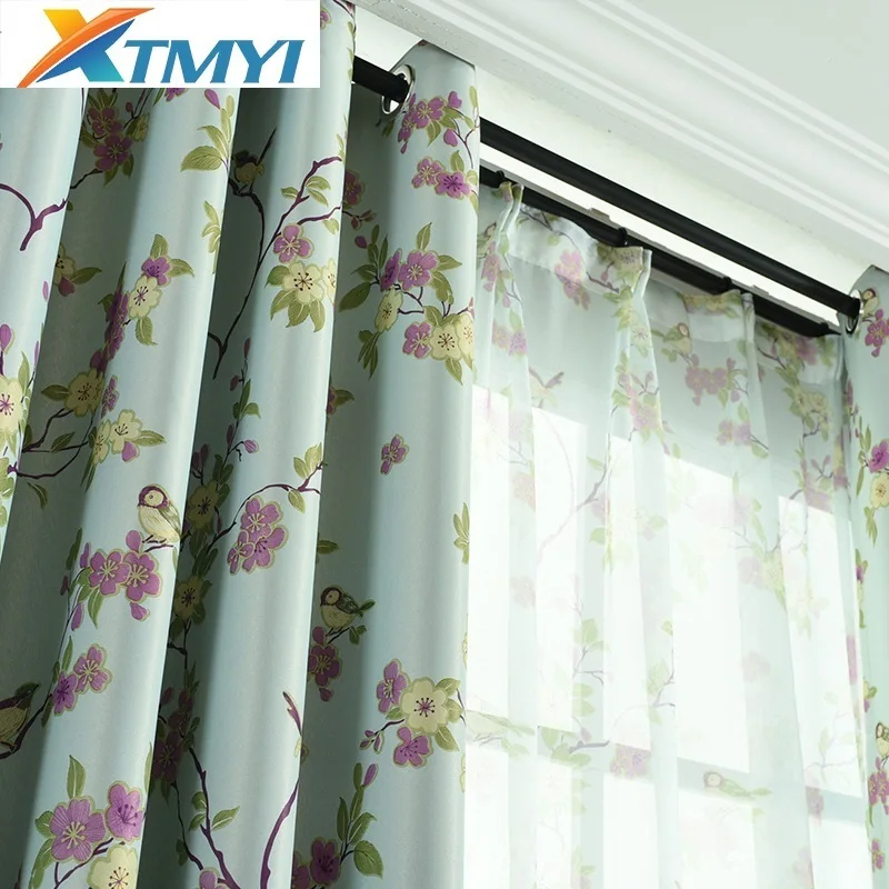 Printed Bird Curtains For Living Room Curtain Drapes Window Home