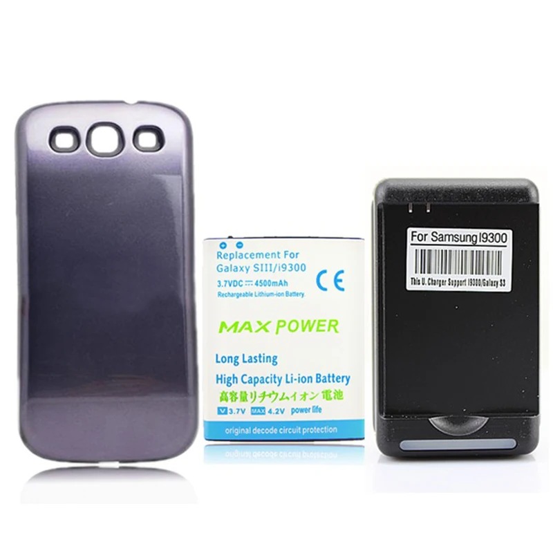 

4500mAh for Samsung Galaxy S3 SIII i9300 Extended Replacement Battery with Back Cover Charger Rechargeable Backup Phone Battery