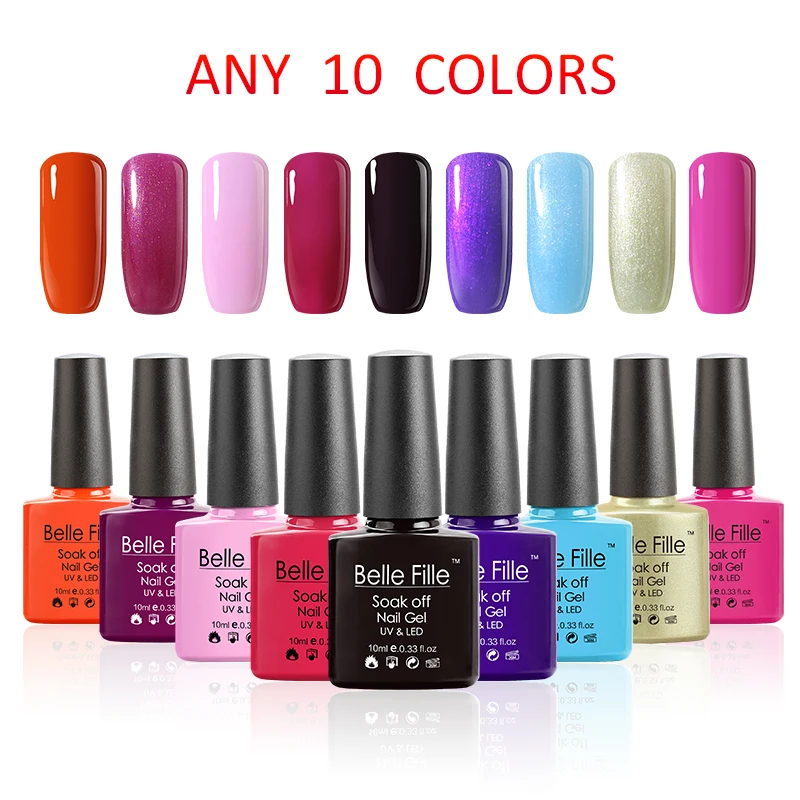 Belle FILLE 10 шт. ногтем УФ гель Лаки для ногтей конфеты Маникюр Французский uv led soak off