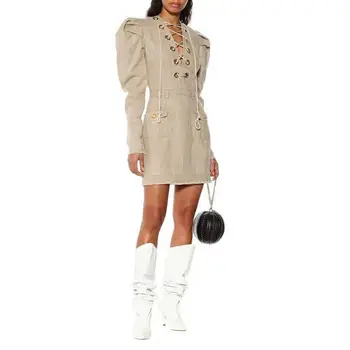 Fashion Show dress sexy women V-Neck Lace-up Pleated Puff Sleeve Vintage celebrity body con Dresses wholesale
Fashion Show dress sexy women V-Neck Lace-up Pleated Puff Sleeve Vintage celebrity body con Dresses wholesale
