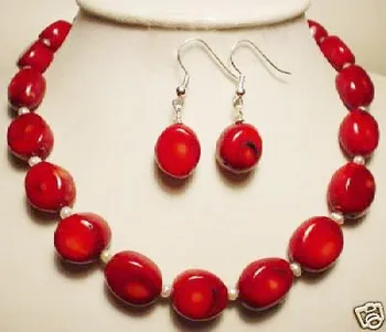 Wedding Woman Jewelry set Oval Red Coral Bead Choker Necklace Dangle Earring Handmade Free Shipping
Wedding Woman Jewelry set Oval Red Coral Bead Choker Necklace Dangle Earring Handmade Free Shipping