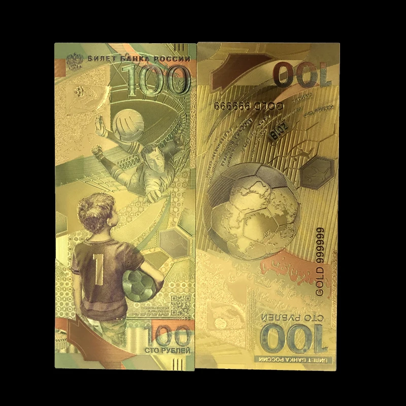 1pcs color Russia 100 Rubles 2018 World football Cup soccer Gold foil commemorative note Gift collection Gold Banknotes
1pcs color Russia 100 Rubles 2018 World football Cup soccer Gold foil commemorative note Gift collection Gold Banknotes