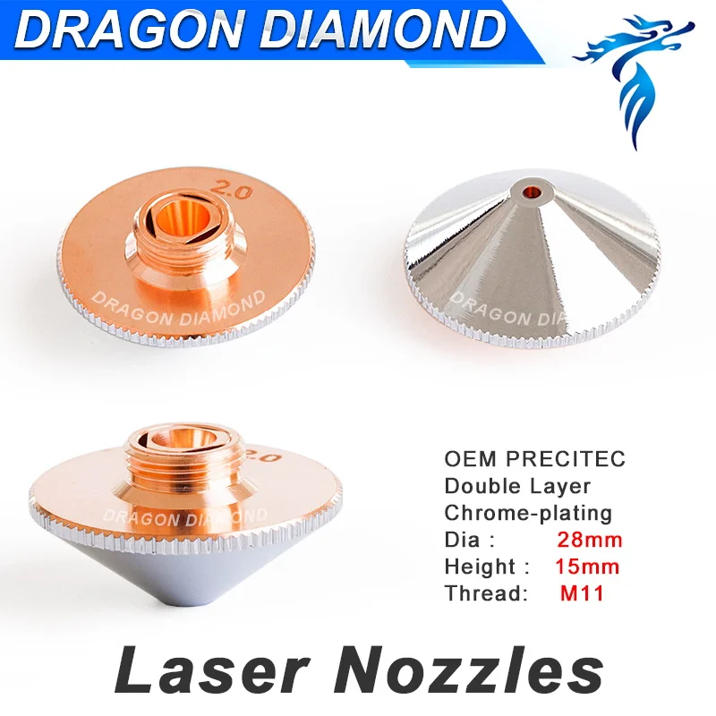 

Laser Nozzle Chrome-plating Double Layers Dia.28mm Caliber 0.8 - 4.0 OEM For Precitec Fiber Laser Cutting Head