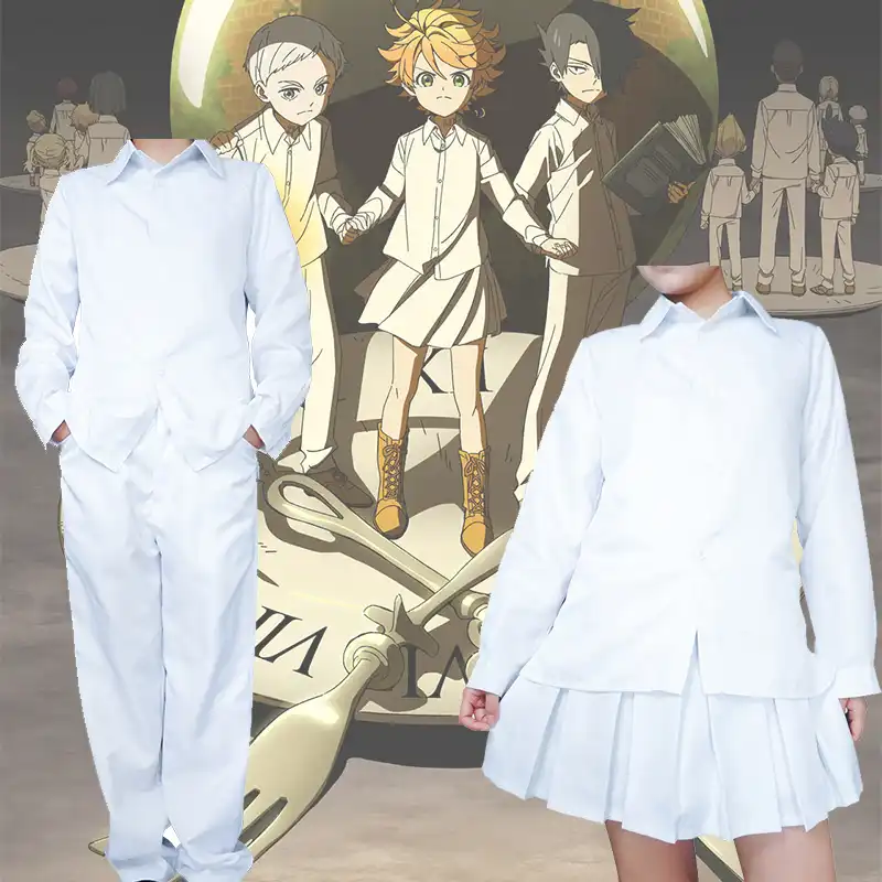 日本アニメ約束したネバーランドノーマンエマ線コスプレ衣装女性男性白色固体制服ドレストップパンツスーツ アニメ コスチューム Gooum