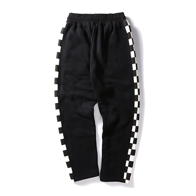 Aolamegs Men's casual pants side stripe black white plaid track pants street fashion loose sweatpants drawstring straight pants (4)