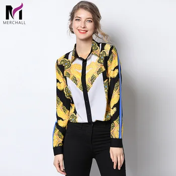 Merchall 2019 High Quality Runway Tops Floral Print Formal Blouses Women's Long Sleeves Turn Down Collar Striped Office Shirt
Merchall 2019 High Quality Runway Tops Floral Print Formal Blouses Women's Long Sleeves Turn Down Collar Striped Office Shirt