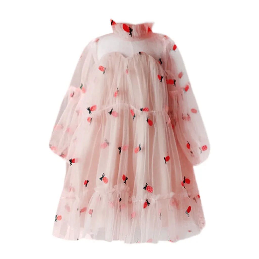 Платье для девочек летнее хлопковое платье принцессы с вышивкой в виде ананаса