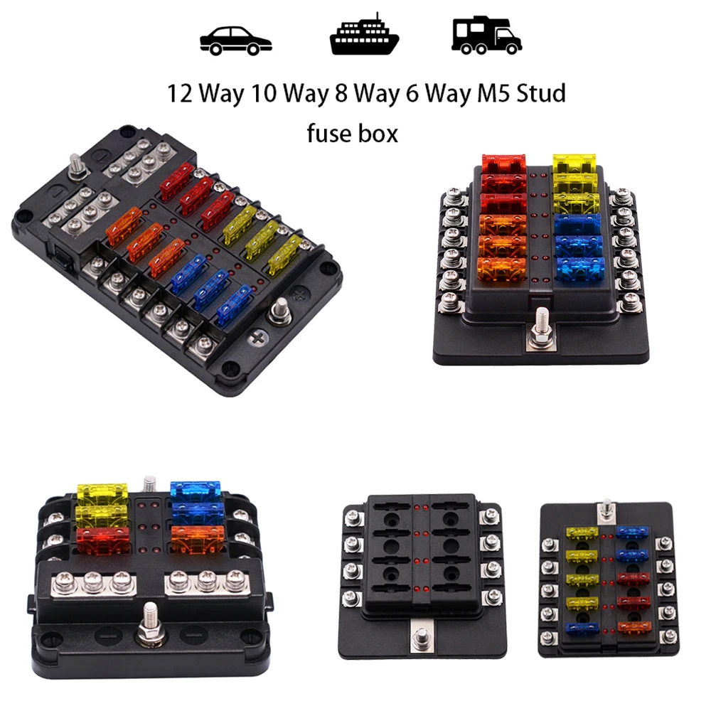 Car Fuse Box 12 Way 10 Way 8 Way 6 Way M5 Stud independent positive and negative for Auto Car Boat Marine Trike Caravan
Car Fuse Box 12 Way 10 Way 8 Way 6 Way M5 Stud independent positive and negative for Auto Car Boat Marine Trike Caravan