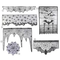 1 Piece Halloween Decoration Props Black Lace Spiderweb Fireplace Mantle Scarf Cover Tablecloth Festive Party Supplies image