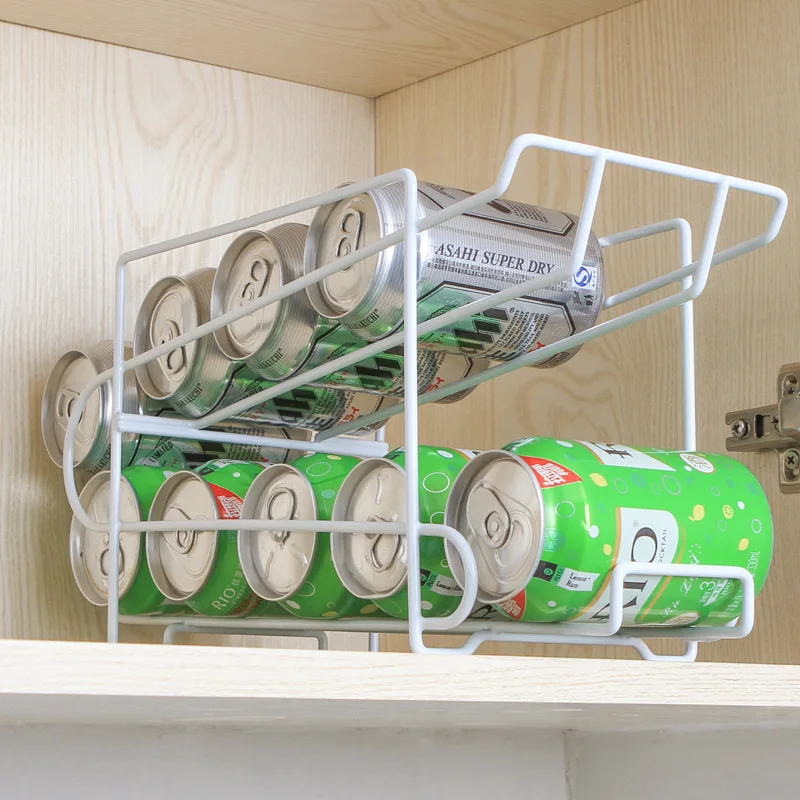 Iron cans beer cola automatic sliding kitchen storage rack double scrolling desktop finishing | Дом и сад