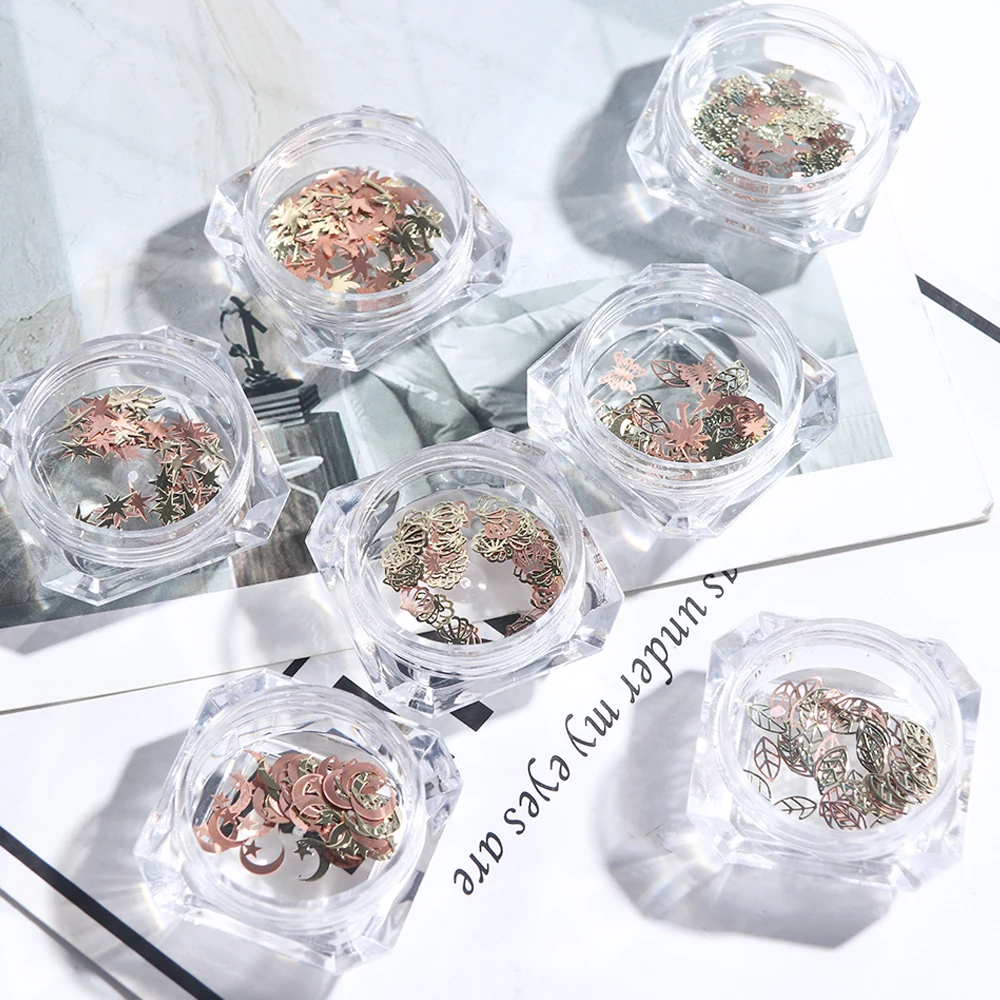 3D Gold Metallic Hollow Slice Sequins Nail Art Decoration Mixed Shape Shell Moon Star Leaf Butterfly Flakes DIY Manicure LA763-1 (2)