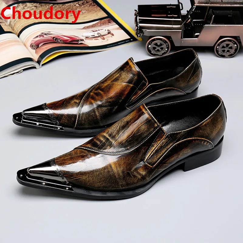 Choudory sapato masculino patent genuine leather steel toe oxford shoes for men elevator formal shoes men crocodile skin shoes